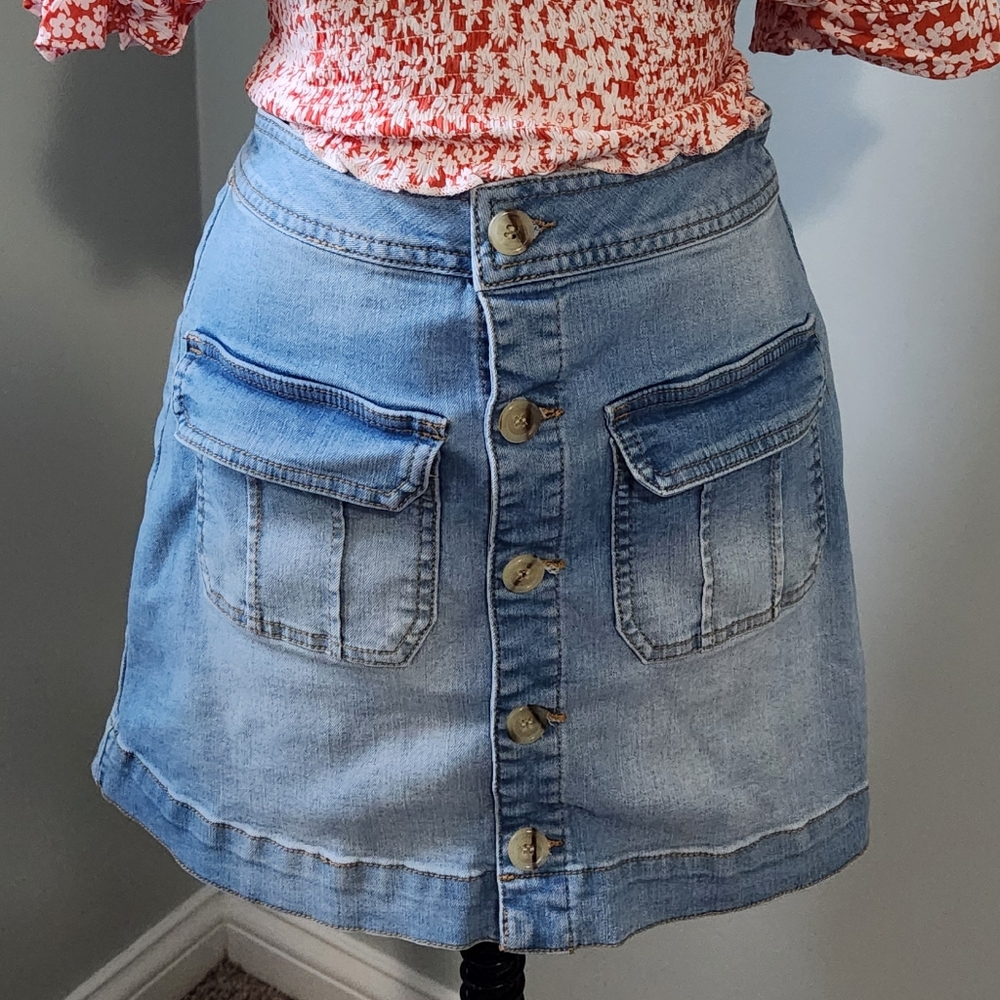 Denim Button-Front Skirt